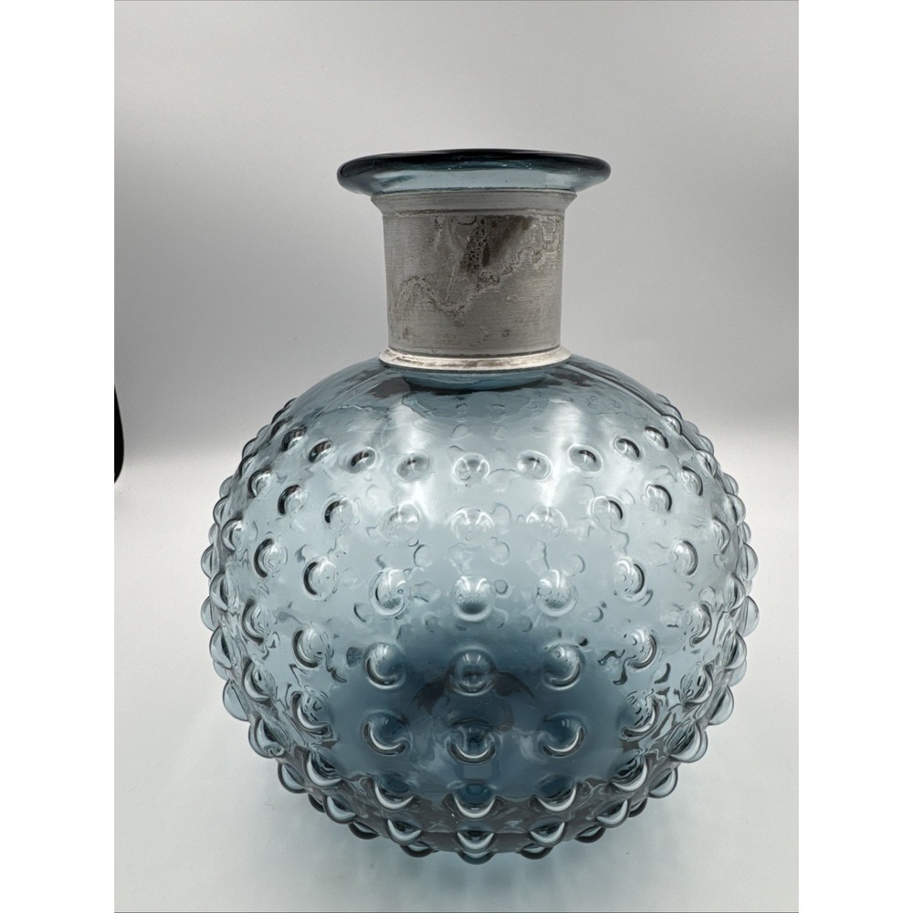 Vintage MCM Sea Blue Hobnail Bubble Art Glass Flower Vase 8"‎ Tall